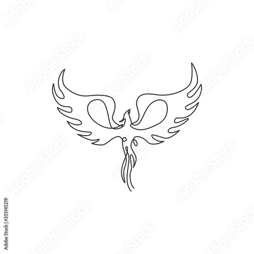 One single line drawing of luxury phoenix bird for company logo identity. Business corporation icon concept from animal shape. Modern continuous line draw vector design graphic illustration