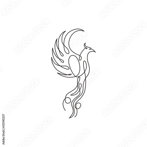 Single continuous line drawing of flame phoenix bird for corporate logo identity. Company icon concept from fauna shape. Trendy one line draw vector design graphic illustration