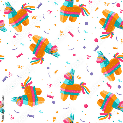 Seamless pattern with pinata on a white background. Vector graphics.