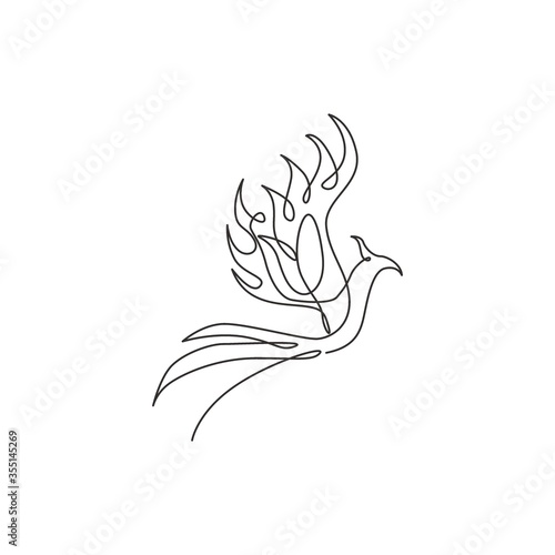 Single continuous line drawing of flame phoenix bird for corporate logo identity. Company icon concept from fauna shape. Modern one line draw vector graphic design illustration