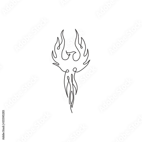 Single continuous line drawing of flame phoenix bird for corporate logo identity. Company icon concept from fauna shape. Trendy one line draw design vector graphic illustration