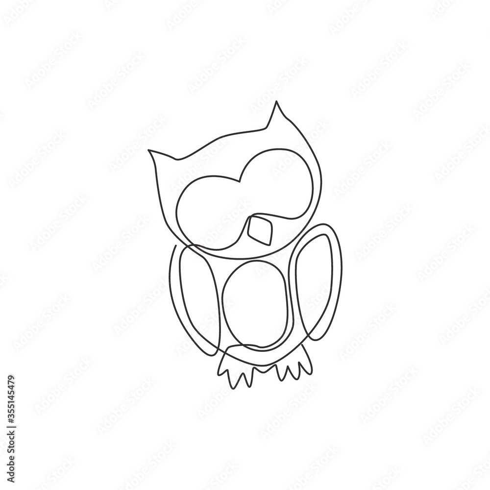 One continuous line drawing of cute owl bird for company logo identity. Symbol of education, wisdom, school, knowledge, vision, intelligent icon concept. Single line draw design vector illustration One continuous line drawing of cute owl bird for company logo identity. Symbol of education, wisdom, school, knowledge, vision, intelligent icon concept. Single line draw design vector illustration
