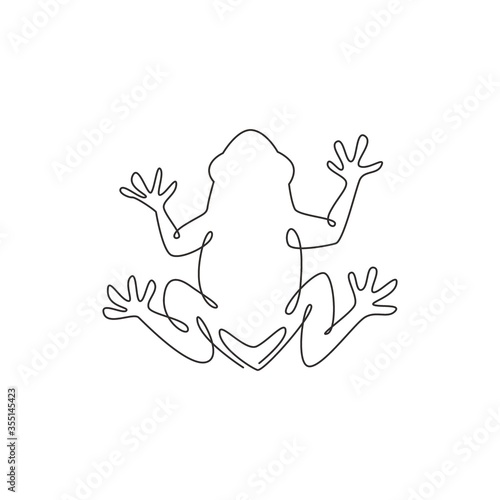 One continuous line drawing of funny frog for kids toy logo identity. Reptile animal icon concept. Trendy single line draw graphic design vector illustration