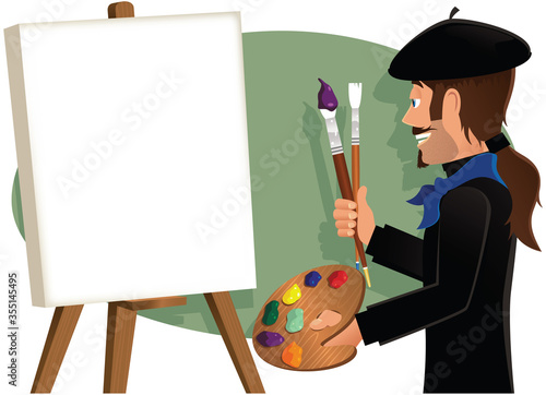 Artist painting a blank canvas