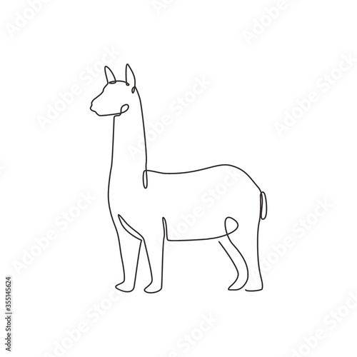 One continuous line drawing of elegant llama for company logo identity. Business icon concept from mammal animal shape. Trendy single line draw vector design graphic illustration