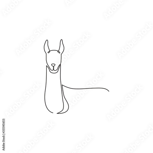 One continuous line drawing of cute elegant llama for company logo identity. Business icon concept from mammal animal shape. Modern single line graphic draw vector design illustration