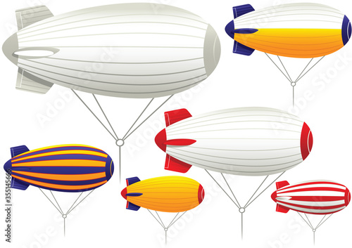 Assorted tethered blimps