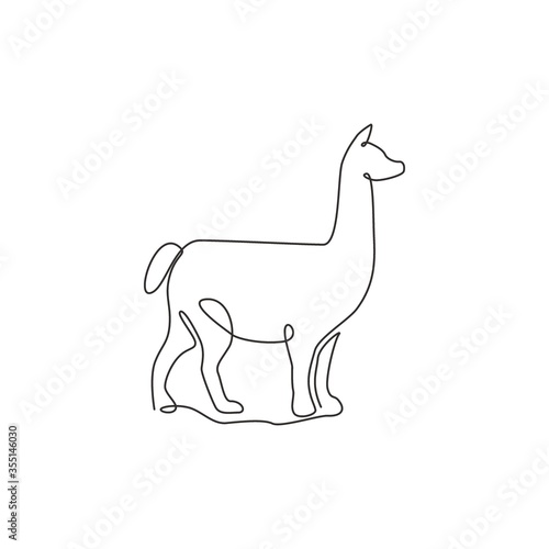 Single continuous line drawing of adorable llama for corporation logo identity. Company icon concept from mammal animal shape. Dynamic one line draw vector design graphic illustration
