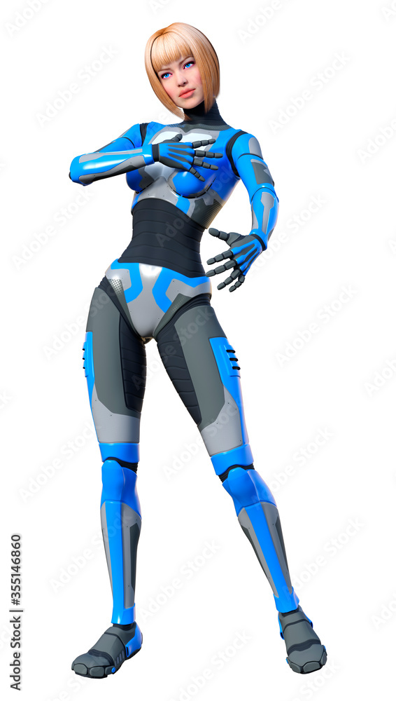 3D Rendering Female Robot on White