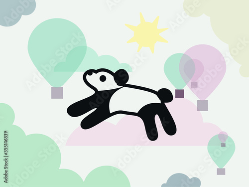 vector illustration of a panda bear with balloons