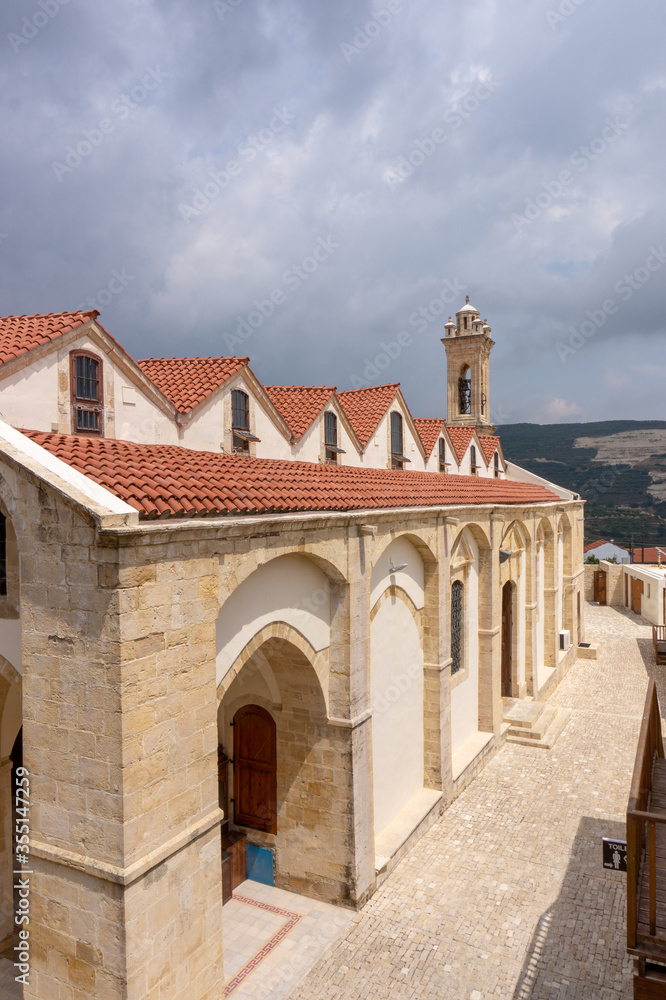 view of Timios Stavros Monastery, Omodos, Cyprus, Greece
