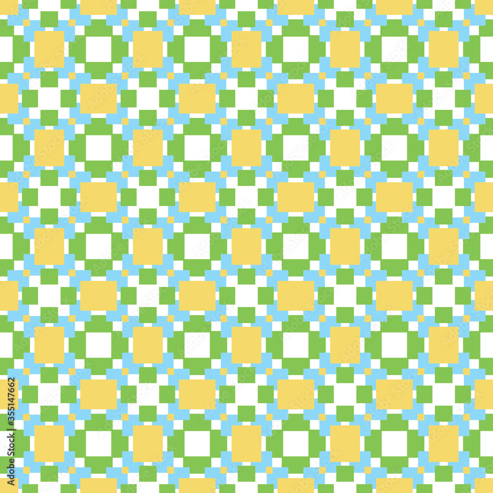 Fototapeta premium Seamless pattern texture vector background with geometric shapes, colored in yellow, green, blue, white colors.