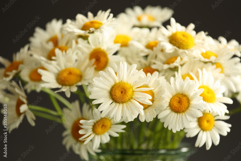 bouquet of daisies in a vase close-up on black background bouquet of daisies in a vase close-up on black background