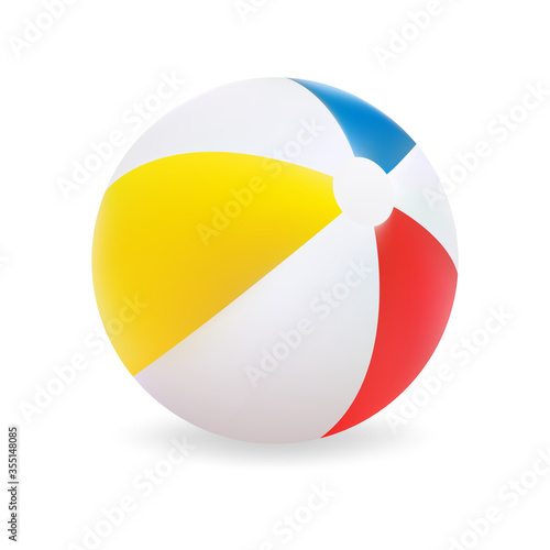 Beach ball isolated on a white background. Realistic icon inflatable ball. Vector illustration 3D. Design element.