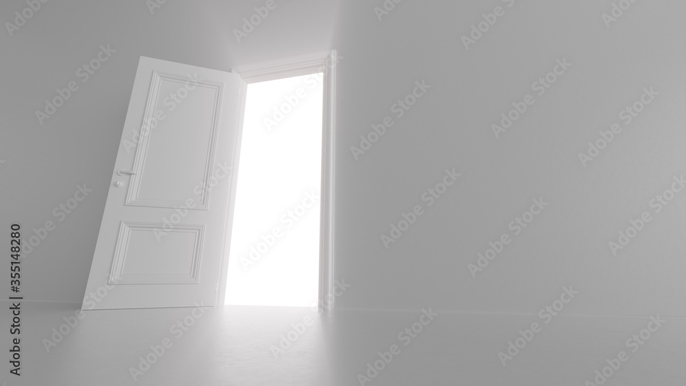 3d render shine of an open door in a bright room 3d render shine of an open door in a bright room
