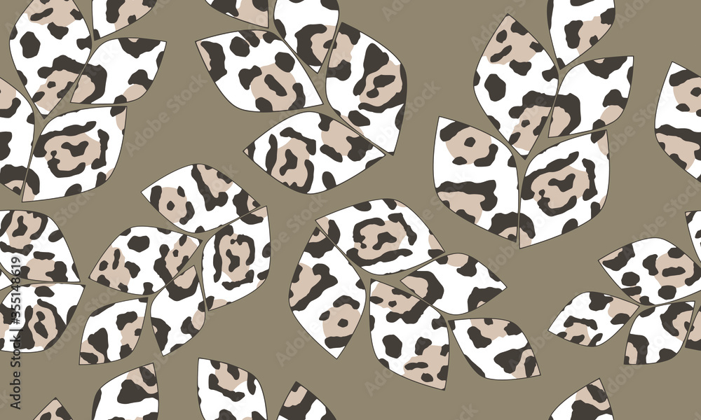 Leopard print. Leaves. Seamless vector illustration for wallpaper, fabric, packaging, textile. Leopard print. Leaves. Seamless vector illustration for wallpaper, fabric, packaging, textile.