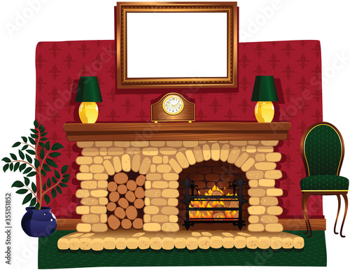 Log fire and hearth