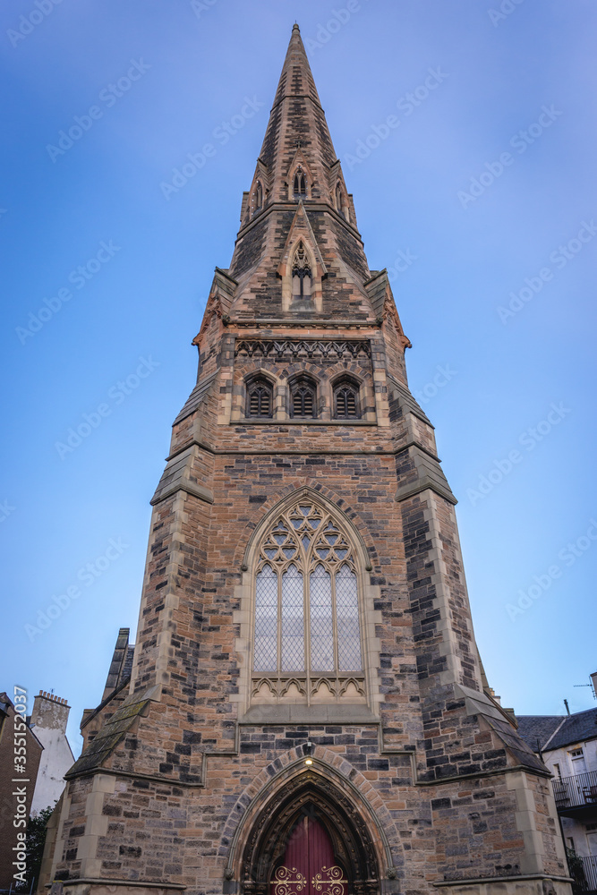 Tower of Buccleuch and Greyfriars Free Church in Edinburgh city, UK