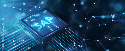 SAP System Software Automation concept on virtual screen data center. Business, modern technology, internet and networking concept.