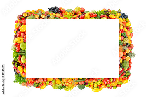Beautiful frame fruits, vegetables, berries isolated on white
