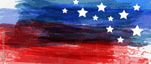 USA abstract grunge painted flag horizontal banner. Template for United States of America national holiday banner, greeting card, invitation, poster, flyer, etc.