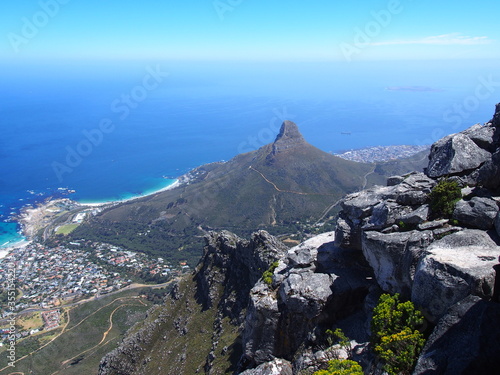 View of the Lion's Head from the top, Table Mountain, Cape Town, South Africa photo