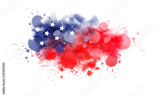 Abstract watercolor paint splash in USA flag colors. Template for your designs.