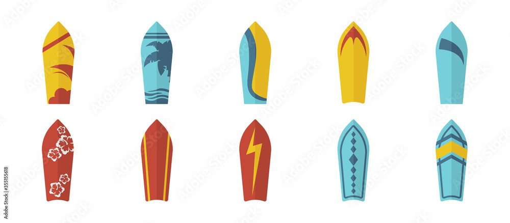 Collection of surfboard flat icons. Bundle of surfboarding illustration. Vector. Collection of surfboard flat icons. Bundle of surfboarding illustration. Vector.