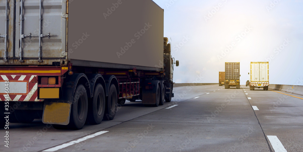 Truck on highway road with container, transportation concept.,import,export logistic industrial 