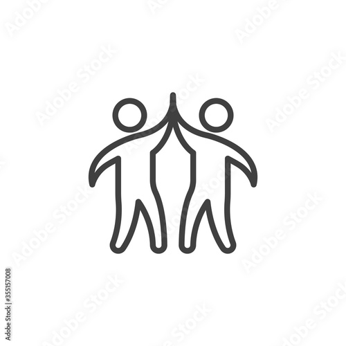 Business teamwork line icon. linear style sign for mobile concept and web design. Businessman giving high five to each other outline vector icon. Symbol, logo illustration. Vector graphics