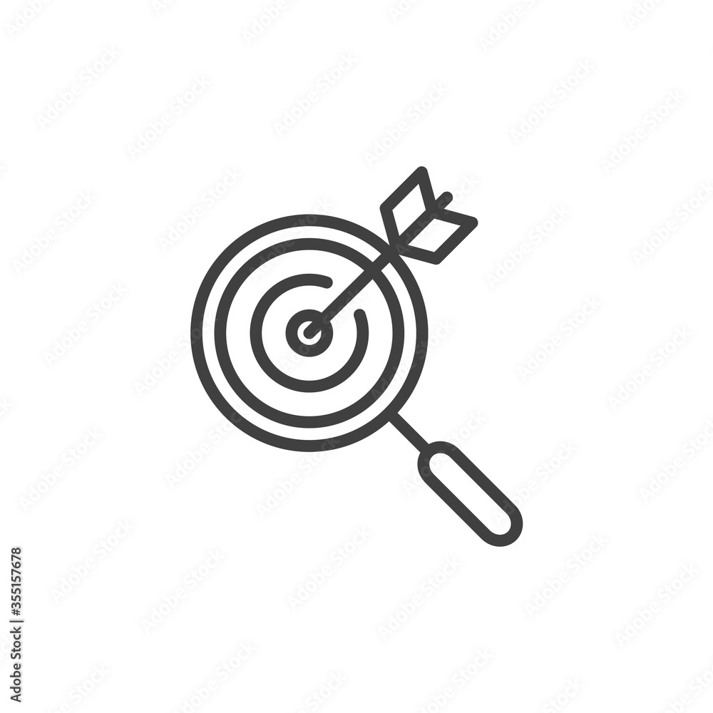 Magnifier and target line icon. linear style sign for mobile concept and web design. Business strategy outline vector icon. Symbol, logo illustration. Vector graphics