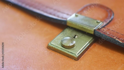 close up brown leather wallet.