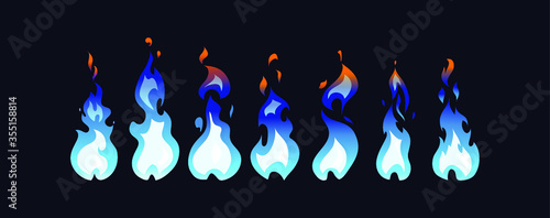 Sprite sheet of fire animation for game, cartoon. Torch, campfire, fire trap, fire pillar.