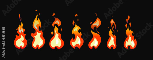 Sprite sheet of fire animation for game, cartoon. Torch, campfire, fire trap, fire pillar.