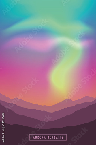 beautiful polar lights in colorful sky in the mountains vector illustration EPS10