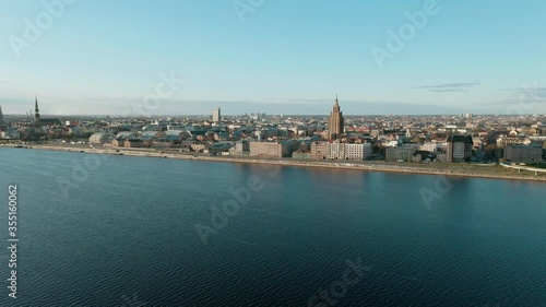 Rotating into Riga panorama with drone photo