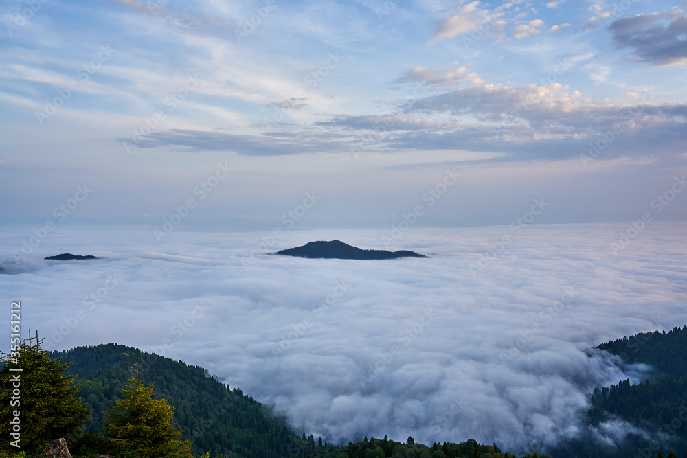 Sea of clouds. Landscape photo was taken from Sal Plateau, Kackar mountains, highlands of Black Sea / Karadeniz region of Turkey.           