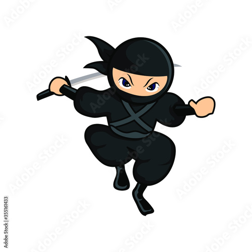 black cartoon ninja jump holding a sword