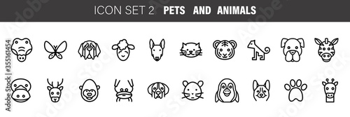 Set of Outline Stroke pets and animals Icons Vector Illustration
