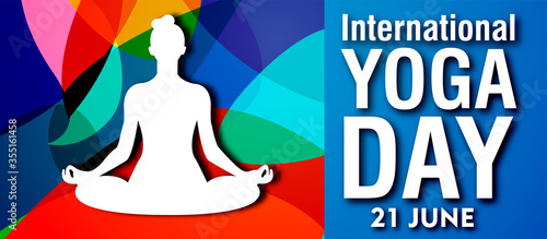 21 june International yoga day web banner EPS10 vector.Meditation Practice Yoga Colorful Fitness Concept. Vector illustration
