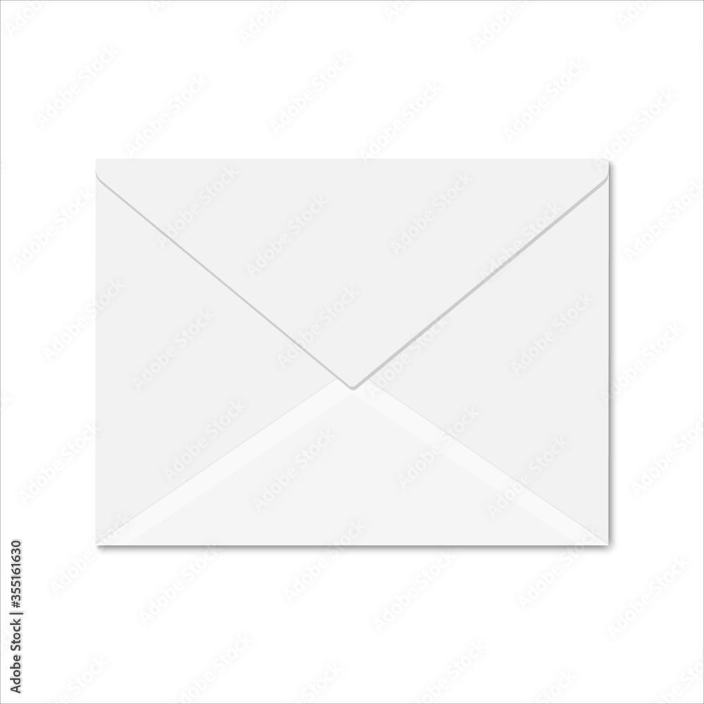 White paper envelope for postcard or invitation. Blank vector mock up of closed envelope with shadow on white background. White paper envelope for postcard or invitation. Blank vector mock up of closed envelope with shadow on white background.