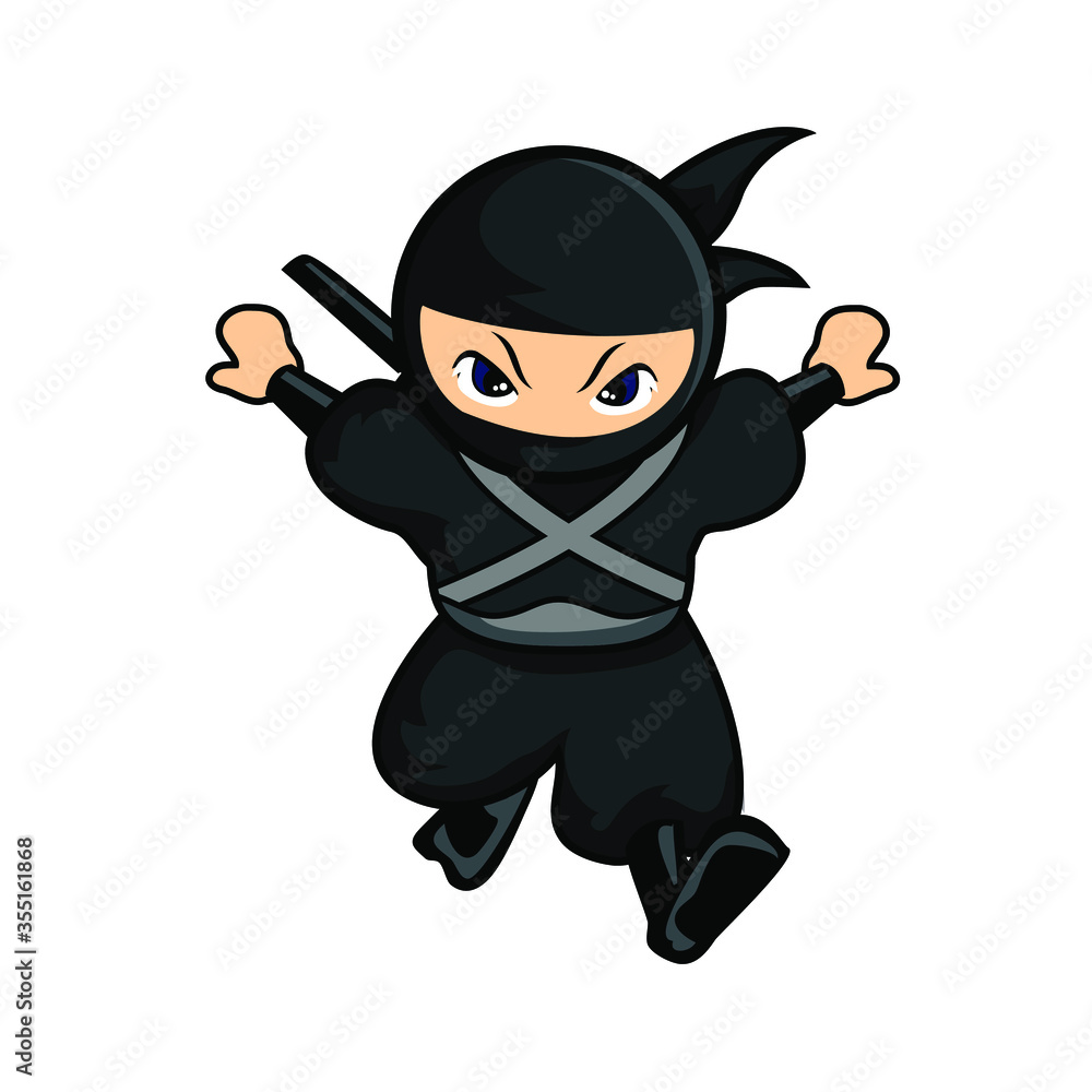 black cartoon ninja running fast to frontof view black cartoon ninja running fast to frontof view