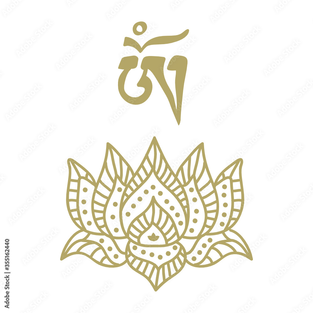 ornamental lotus flower with OM symbol ornamental lotus flower with OM symbol