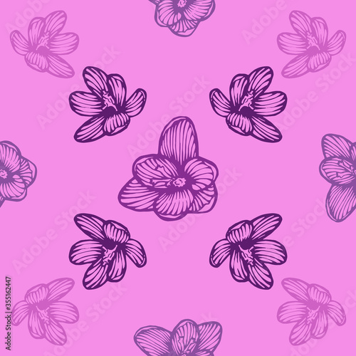 Saffron, Saffron flowers. Seamless pattern. Vintage botanical hand drawn engraving vector illustration. Floral texture. Illustration for fabric, phone case, wrapping paper, textile, wallpaper