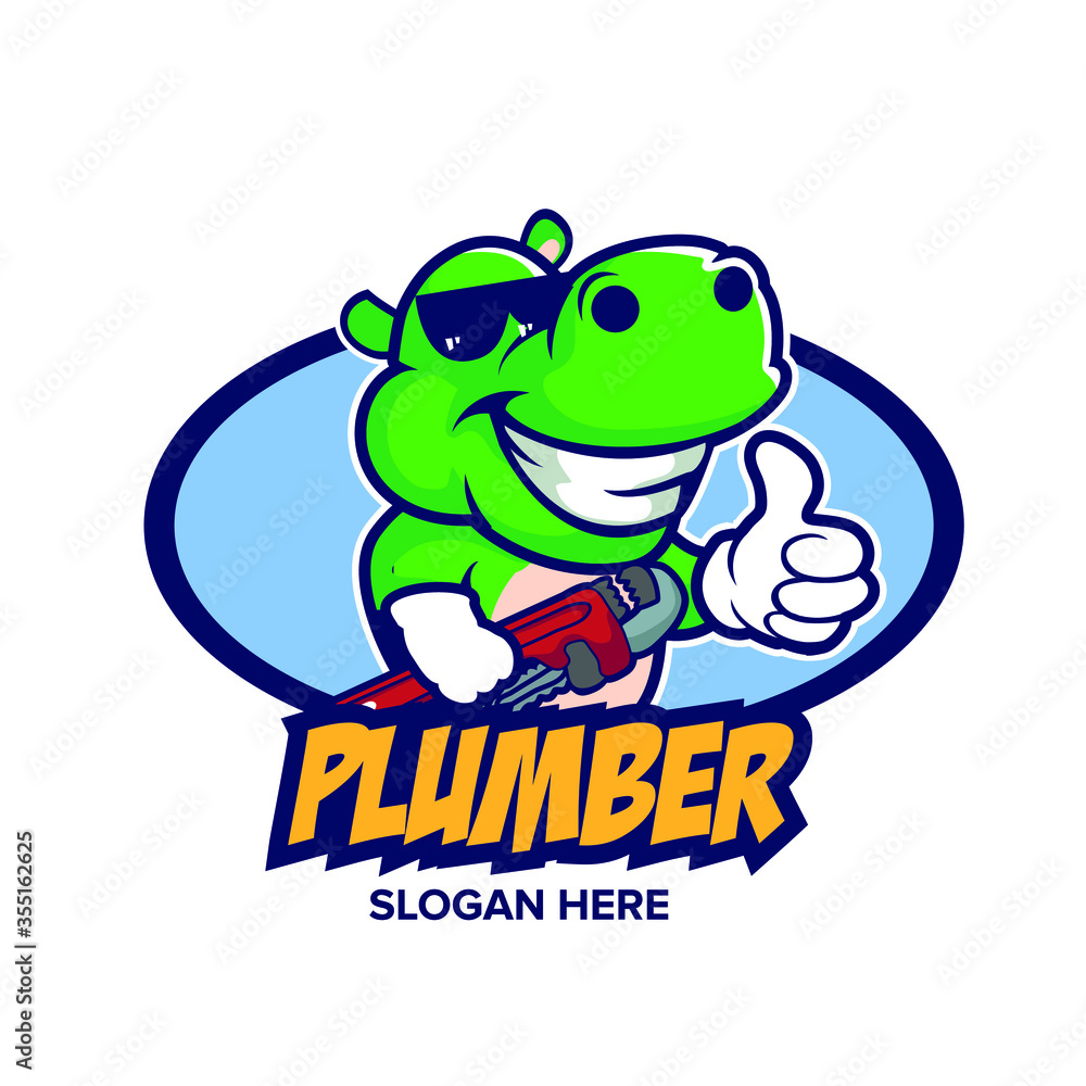 cartoon hippopotamus as plumber services. it can be used as logo or mascot cartoon hippopotamus as plumber services. it can be used as logo or mascot