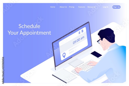 Appointment and booking application.Business man schedule his weekly program on computer