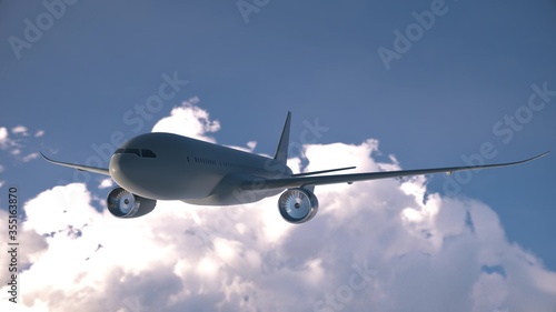 Fototapeta Naklejka Na Ścianę i Meble -  Plane flying above the clouds, passenger airplane in flight. 3d rendering