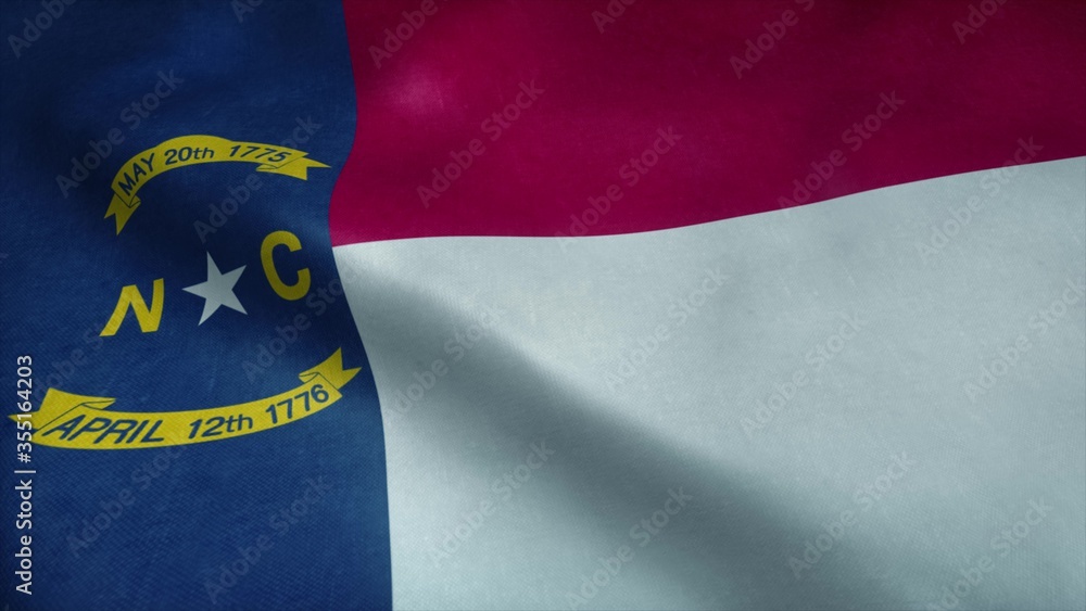 Fototapeta premium State flag of North Carolina waving in the wind. 3d rendering