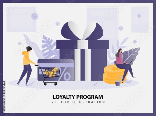 Illustration vector of loyalty program concept with people working dan big gift box. discount for regular customers, advertising
Can use for a landing page, web banner, infographics, flyer, web.