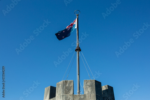 30/5/2020 - A part of Larnach castle with blue sky at Larnach Castle, Dunedin, Otago, New Zealand.